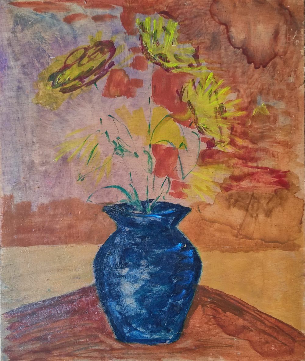 Sommerblumen. Stillleben. Öl auf Holz. Undatiert. Hanna Ahrens