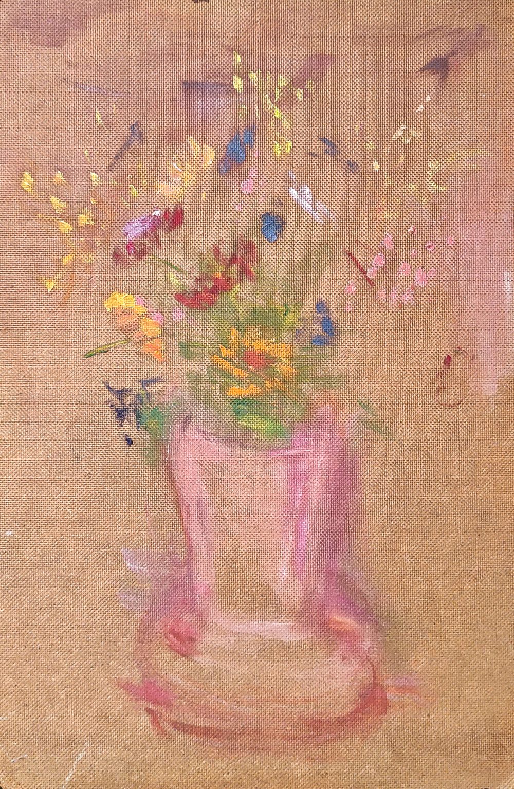 Hanna Ahrens Worpswede. Blumenstrauß in Vase. Stillleben. Öl auf Hartfaser.